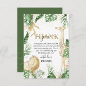 ワイルド・ワン ジャングルのグリーンとゴールドの誕生日お礼 サンキューカード (正面/裏面)