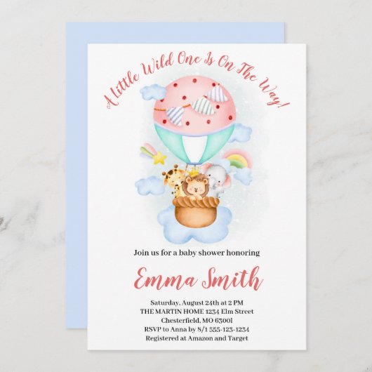 ワイルド・ワン ジャングルサファリ 動物たちの出航 ベビーシャワー 招待状 (正面/裏面)