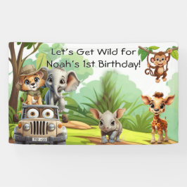 ワイルド・ワン ジャングルサファリ 誕生日バナー – 1歳の誕生日 横断幕
