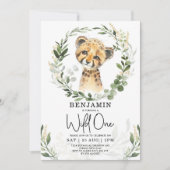 ワイルド・ワン ジャングル・サファリ ヒョウの少年 1歳の誕生日 招待状 (正面)