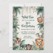 ワイルド・ワン ジャングル・サファリ 動物の少年 初めての誕生日 招待状 (正面)