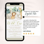 ワイルド・ワン ジャングル・サファリ 動物 男の子 ベビーシャワー 招待状