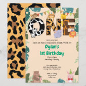 ワイルド・ワン ジャングル・サファリ 1歳の誕生日パーティー招待状 招待状 (正面/裏面)