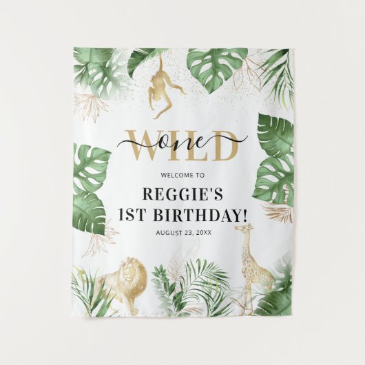 ワイルド・ワン ジャングル/サファリ 1歳誕生日パーティー 背景 タペストリー (正面)