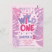 ワイルド・ワン ジャングル テーマ ガール ファースト バースデー ポストカード (正面/裏面)