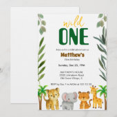 ワイルド・ワン・ジャングル・ファーストバースデー招待状 招待状 (正面/裏面)