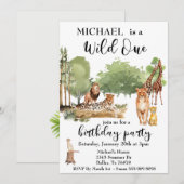 ワイルド・ワン ジャングル 水彩 レオパード ライオン 招待状 (正面/裏面)