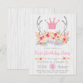 ワイルド・ワン トライバル アントラー ボーホー プリンセス 招待状 (正面/裏面)