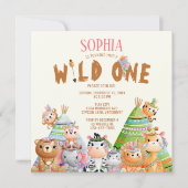 ワイルド・ワン トライバル ウッドランド サファリ バースデー 招待状 (正面)