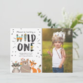 ワイルド・ワン トライバル ファーストバースデー招待状 ウッドランド 招待状 (スタンド正面)