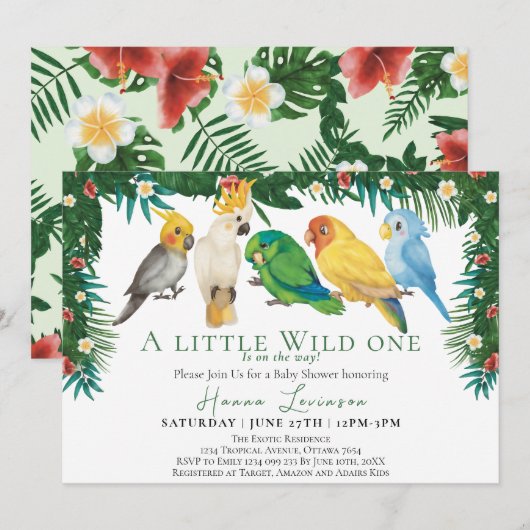 ワイルド・ワン トロピカル エキゾチック パラッツ ベイビー シャワー 招待状 (正面/裏面)