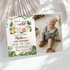 ワイルド・ワン トロピカル サファリ ファースト バースデー フォト 招待状