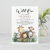 ワイルド・ワン トロピカル サファリ 動物 1歳誕生日 招待状 (スタンド正面)