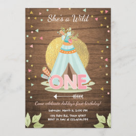 ワイルド·ワン·バースデー·インビテーション·ティーピー·ボホー·ガール·ウッド 招待状