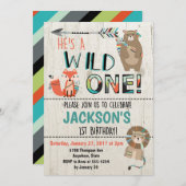ワイルド・ワン バースデー・招待状 - トライバル・アニマルズ 招待状 (正面/裏面)