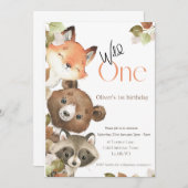 ワイルド・ワン・バースデー　招待状 - 森の動物たち 招待状 (正面/裏面)