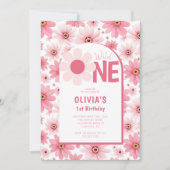 ワイルド・ワン ピンクデイジー 誕生日写真 招待状 (正面)