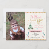 ワイルド·ワン·ファースト·バースデー·パーティー·ガール·トリバル·ピンク·金ゴールド 招待状 (正面)