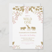 ワイルド・ワン  ファースト ピンク＆ゴールド バースデーガール 招待状 (正面)