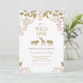 ワイルド・ワン  ファースト ピンク＆ゴールド バースデーガール 招待状 (スタンド正面)
