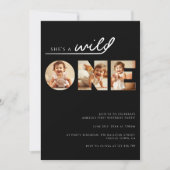 ワイルド・ワン・ブラックお洒落の誕生日 招待状 (正面)