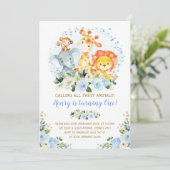 ワイルド・ワン ブルージャングルサファリ 動物たち 1歳の誕生日 招待状 (スタンド正面)