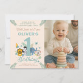 ワイルド・ワン・ベイビーパーティージャングル誕生日写真付き 招待状 (正面)