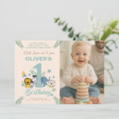 ワイルド・ワン・ベイビーパーティージャングル誕生日写真付き 招待状 (スタンド正面)