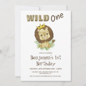 ワイルド・ワン・ベイビーライオン・テーマ 1歳 ファーストバースデーパーティー 招待状 (正面)