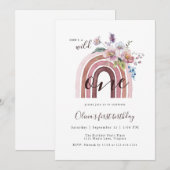 ワイルド＆ワン ボホ ワイルドフラワー レインボー 1歳誕生日 招待状 (正面/裏面)
