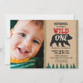 ワイルド・ワン　ルースティック　ブラックベア　バフロー・プレイド　フォト 招待状 (正面)