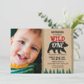 ワイルド・ワン　ルースティック　ブラックベア　バフロー・プレイド　フォト 招待状 (スタンド正面)