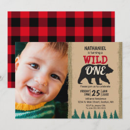 ワイルド・ワン　ルースティック　ブラックベア　バフロー・プレイド　フォト 招待状