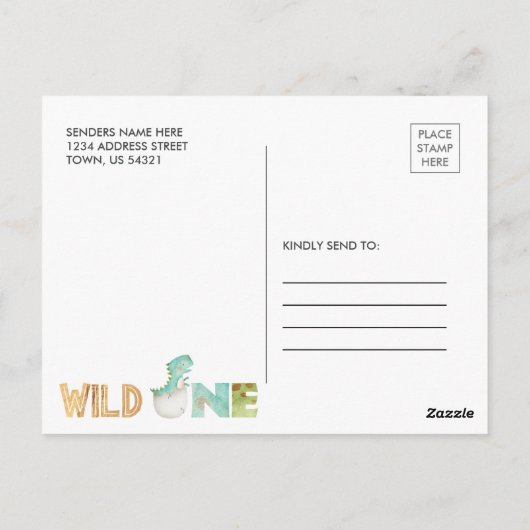 ワイルド・ワン 恐竜 1歳の誕生日 写真招待状 ポストカード (裏面)