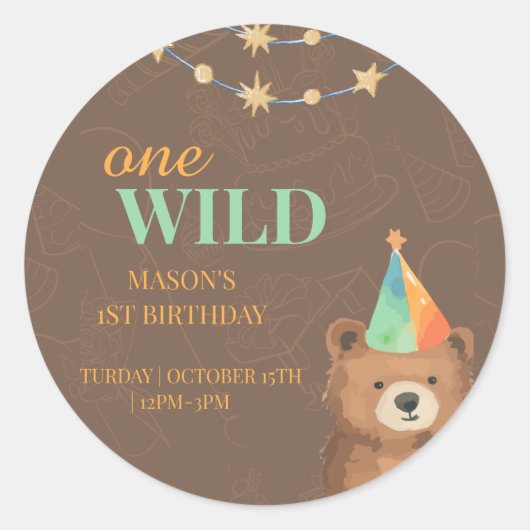 ワイルド・ワン：活気ある1歳の誕生日に参加 ラウンドシール (正面)