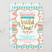 ワイルド·ワン·誕生日、少女1歳の誕生日、部族 招待状 (正面/裏面)