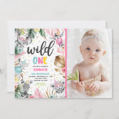 ワイルド·ワン·誕生日·金ゴールド·サファリ·ジャングル·アニマルズ·パーティー 招待状 (正面)