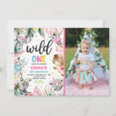ワイルド·ワン·誕生日·金ゴールド·サファリ·ジャングル·アニマルズ·パーティー 招待状 (正面)