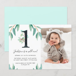 ワイルド・ワン 1歳の誕生日パーティーの写真 青い背景 招待状