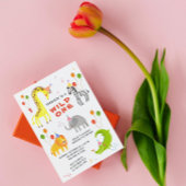 ワイルド・ワン 1歳の誕生日 サファリ 動物 かわいい フォト 招待状