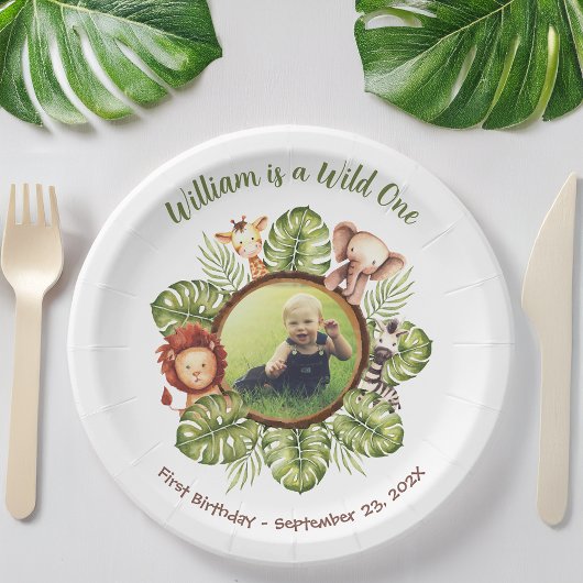 ワイルド・ワン 1歳の誕生日 フォト サファリ 動物 葉っぱ ペーパープレート