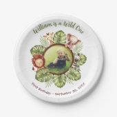 ワイルド・ワン 1歳の誕生日 フォト サファリ 動物 葉っぱ ペーパープレート (正面)