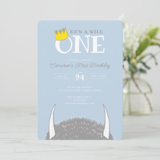 『ワイルド・ワン』1歳誕生日クラウンブルー 招待状 (スタンド正面)