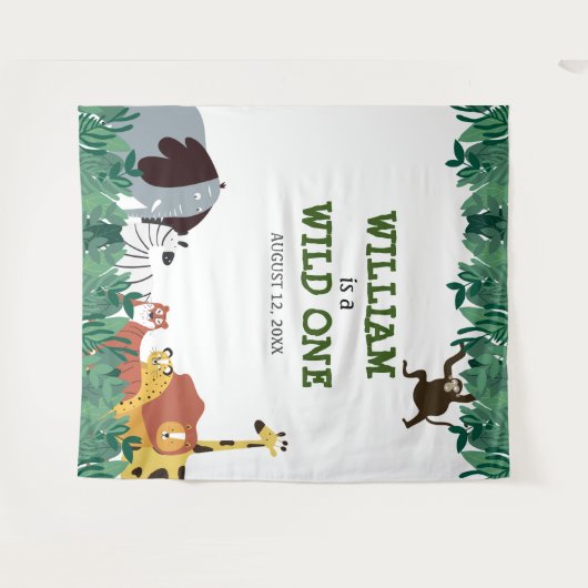ワイルド・ワン 1歳誕生日パーティー ジャングル写真 背景 タペストリー (正面(横))