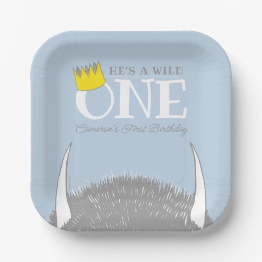ワイルド・ワン – 1st Birthday Crown Blue ペーパープレート (正面)