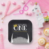 ワイルド・ワン – 1th Birthday Crown Chalkboard ペーパープレート (パーティー)