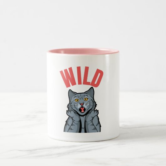 ワイルド…猫の多くの気分を探る ツートーンマグカップ (中央)