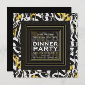 ワイルド！白黒金ゴールドデザインディナーパーティー 招待状 (正面/裏面)