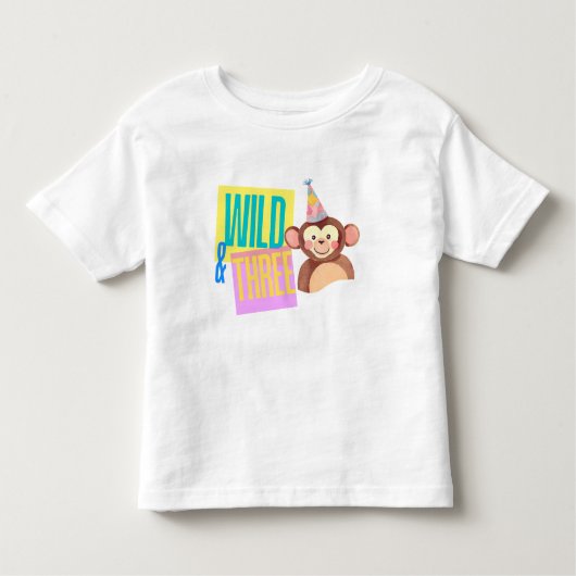ワイルド&3歳バースデーモンキーTシャツ トドラーTシャツ (正面)