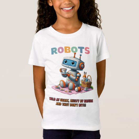 🤖ワイルドatハートロボットカートゥーンピクニックインウッズ tシャツ (正面)